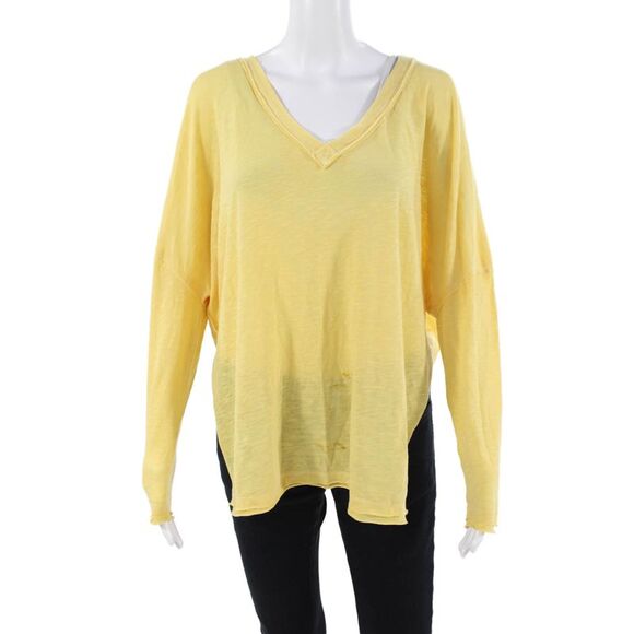 We The Free Tops - We The Free Women Bohemian V-Neck Long Sleeve Tunic Yellow Size M